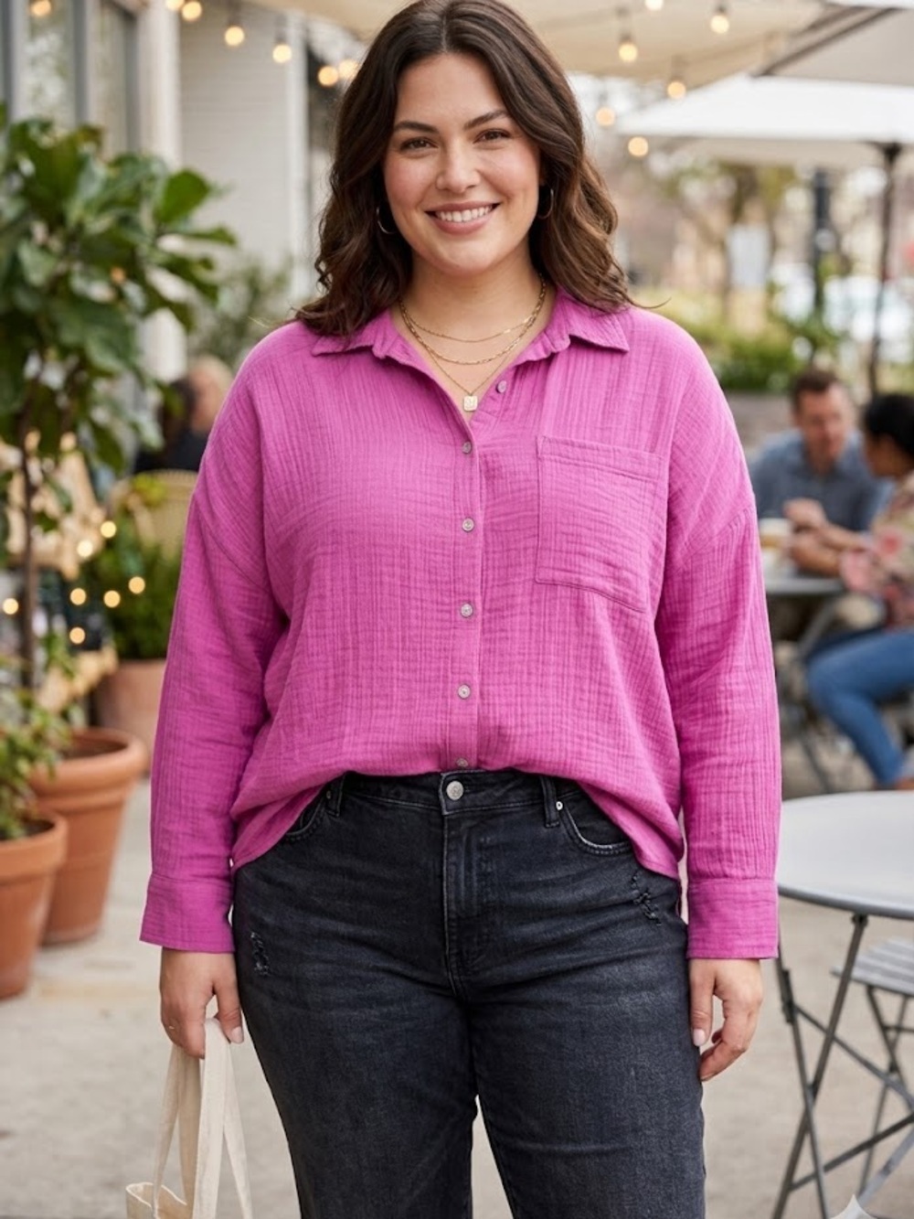 Terra & Sky Pink Button-Front Relaxed Boyfriend Shirt